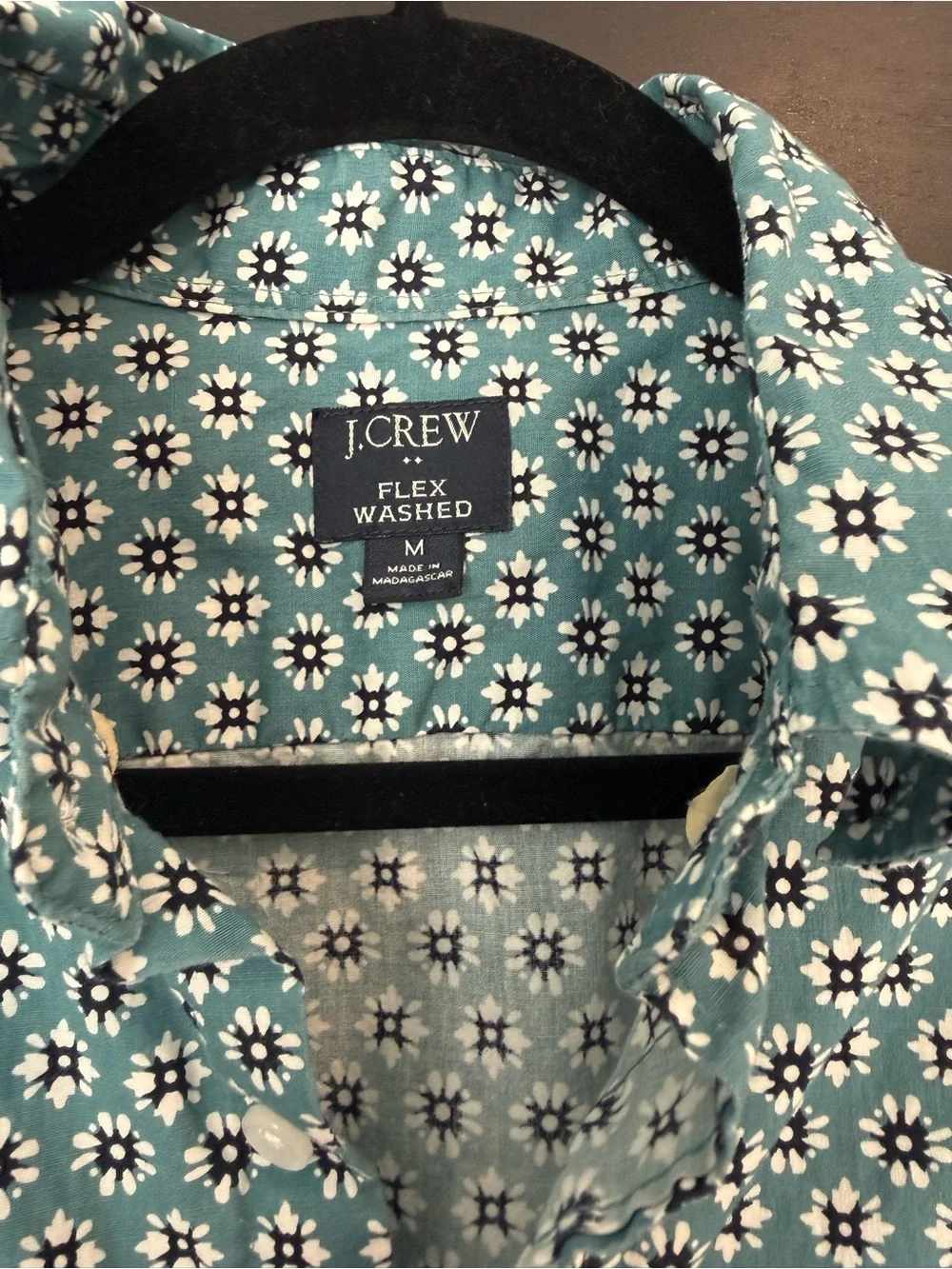 J. Crew Men’s Teal Short-Sleeve Geometric Floral Button-Down Shirt